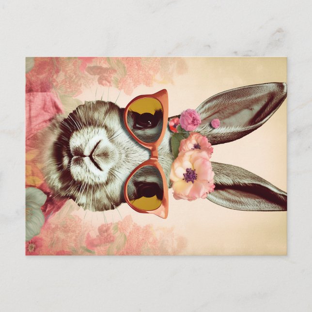 Cartão Postal De Festividades Maçãs Rosa Ela Coelhinha: Um Coelho Retroativo no  (Frente)