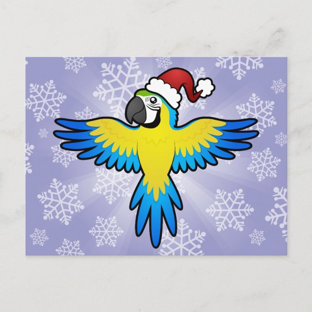 Cartão Postal De Festividades Macaw/papagaio do Natal (Frente)