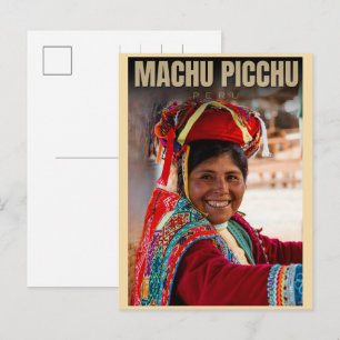 Cartão Postal De Festividades Machu Picchu Peru garota local vistas da montanha 