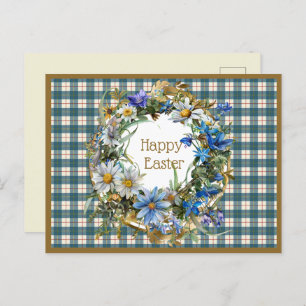 Cartão Postal De Festividades MacRae Conchra Scottish Tartan Páscoa Floral