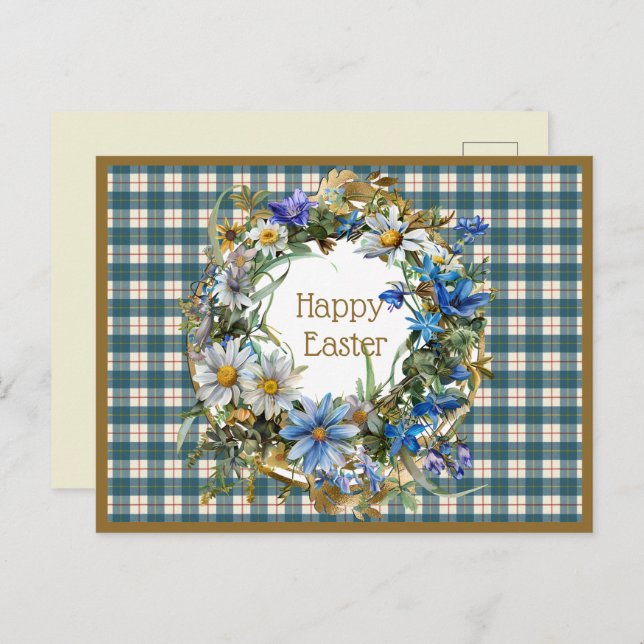 Cartão Postal De Festividades MacRae Conchra Scottish Tartan Páscoa Floral (Frente/Verso)