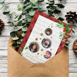 Cartão Postal De Festividades Madeira branca e Xadrez vermelha | Árvore Natal 4 