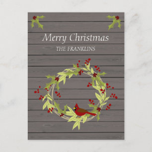 Cartão Postal De Festividades Madeira russa com coroa de Natal e ave doce