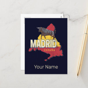Cartão Postal De Festividades Madrid Espanha Retro Região Map Vintage Bull