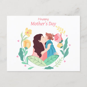 Cartão Postal De Festividades Mãe beija a filha contra o fundo do fluxo