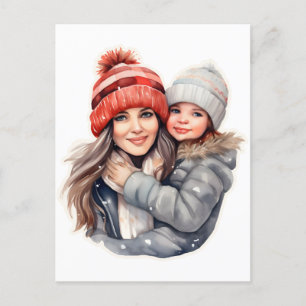 Cartão Postal De Festividades Mãe com a filha de água de inverno