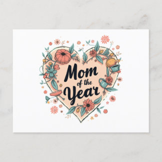 Cartão Postal De Festividades Mãe do Ano Design de Coração Floral
