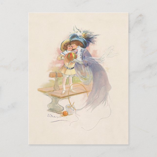 Cartão Postal De Festividades Mãe e Filha Vitorianas bonito (Frente)