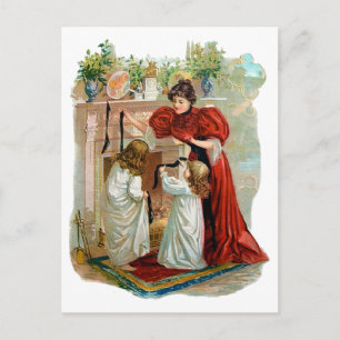 Cartão Postal De Festividades Mãe e Filhas na Noite Antes do Natal