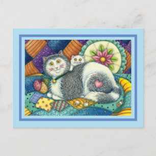 CARTÃO POSTAL DE FESTIVIDADES MÃE GATO E COZINHO, TRABALHOS DE PATCHWORK, PINCU