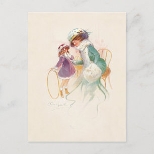 Cartão Postal De Festividades Mãe Vitoriana bonito em Ermine com Filha