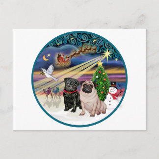 Cartão Postal De Festividades Magia de Natal (R) - Dois Pugs (F + B)