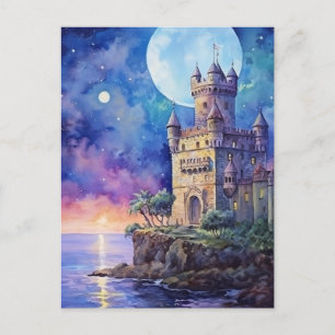 Cartão Postal De Festividades Mágica Lua Sobre o Castelo Português de Cliffside