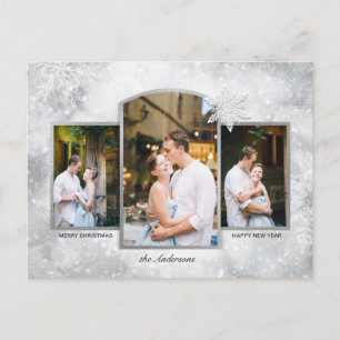 Cartão Postal De Festividades Magical Sparkly Silver Snowflakes 3-Foto