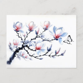 Cartão Postal De Festividades Magnolia com pintura a tinta da borboleta asiática