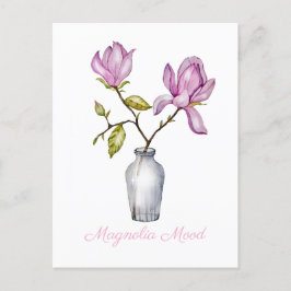 Cartão Postal De Festividades Magnolia Rosa Botânica Aquarela
