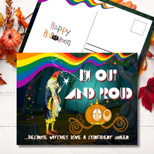 Cartão Postal De Festividades Mago Arco-íris Fora do Armário no Halloween
