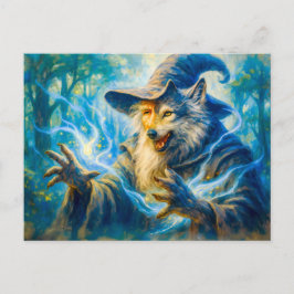 Cartão Postal De Festividades Mago que se transforma em lobo em estilo óleo de f