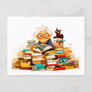 Cartão Postal De Festividades Mais velho lendo em livros com elogios