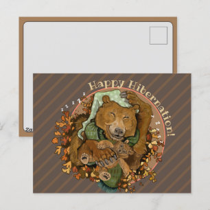 Cartão Postal De Festividades Mala de Travesseiro do Urso do Fofinho de Hibernaç