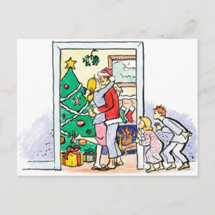 Cartão Postal De Festividades Mamães Retro Kissing Papai Noel