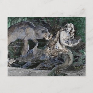 Cartão Postal De Festividades Manatee encontra sereia