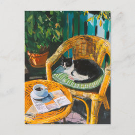 Cartão Postal De Festividades Manhã de Domingo Preguiçosa | Pintura para gatos e