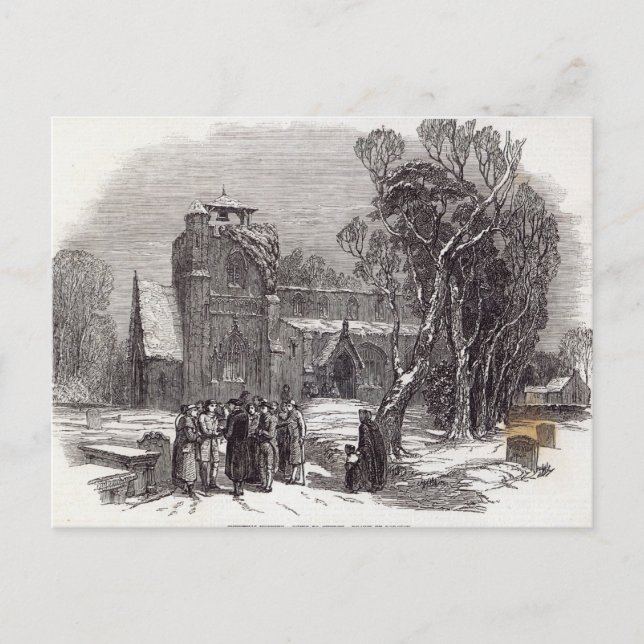 Cartão Postal De Festividades Manhã de Natal: Ir à igreja (Frente)