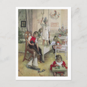 Cartão Postal De Festividades "Manhã de Natal", pintura sueca Carl Larsson