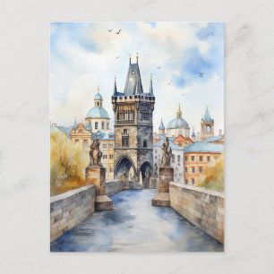 Cartão Postal De Festividades Manhã em Aquarela em Charles Bridge