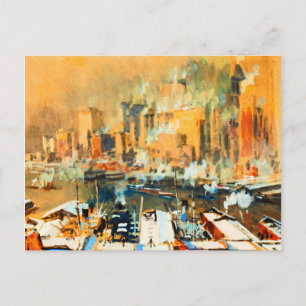 Cartão Postal De Festividades Manhattan Porto de Nova York Paisagem Urbana Antig