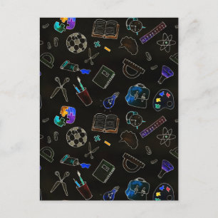 Cartão Postal De Festividades Mantimentos escolares de padrão constante, escola