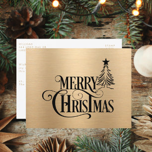 Cartão Postal De Festividades Manuscrito de Natal Dourado e Preto