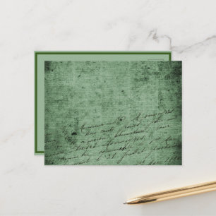 Cartão Postal De Festividades Manuscrito em verde com Vintage antiquado