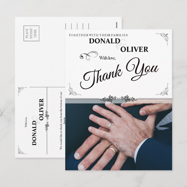 Cartão Postal De Festividades Mãos de um Casal de Casamento Gay com Anéis (Frente/Verso)