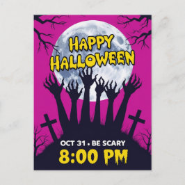 Cartão Postal De Festividades Mãos de Zumbi Assustadoras Lua Cheia Halloween