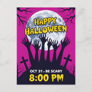 Cartão Postal De Festividades Mãos de Zumbi Assustadoras Lua Cheia Halloween