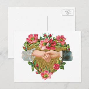 Cartão Postal De Festividades Mãos w Flores, Dia de os namorados Vitoriano Vinta