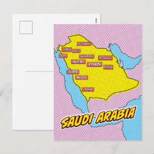 Cartão Postal De Festividades Mapa da Arábia Saudita Ilustrado em Pop Art