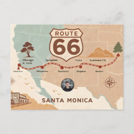 Cartão Postal De Festividades Mapa da Rota 66 Vintage EUA