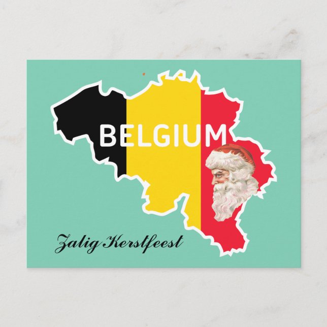Cartão Postal De Festividades Mapa de Bélgica, bandeira, papai noel e Zalig (Frente)