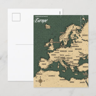 Cartão Postal De Festividades Mapa de viagem vintage da Europa