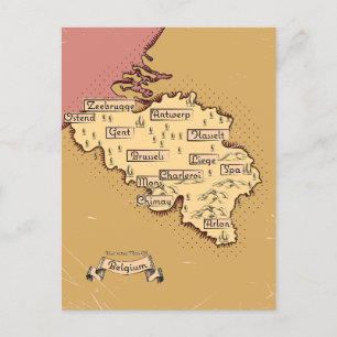 Cartão Postal De Festividades Mapa de Viagens vintage da Bélgica