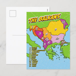 Cartão Postal De Festividades Mapa dos Balcãs Ilustrado em Pop Art