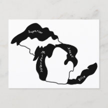Mapa dos Grandes Lagos de Michigan em Postal