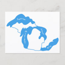 Mapa dos Grandes Lagos de Michigan em Postal