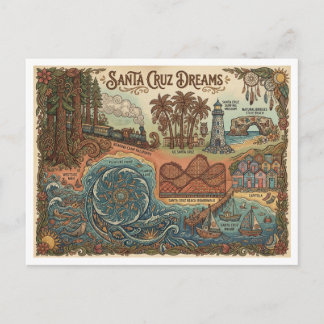 Cartão Postal De Festividades Mapa dos Sonhos de Santa Cruz Califórnia – Costa V