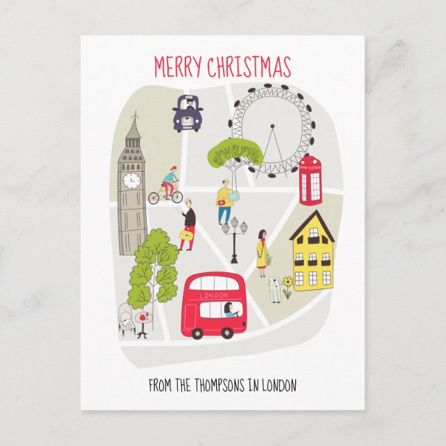 Cartão Postal De Festividades Mapa Estilizado Nome de Feliz Natal de Londres (Frente)