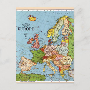 Cartão Postal De Festividades Mapa Geral do Século 20 da Vintage Europa