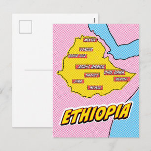 Cartão Postal De Festividades Mapa ilustrado da Etiópia em Pop Art